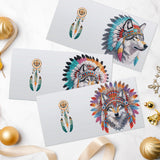 6pcs Diamond Art Painting Kit Greeting Card, Featured Feather Wolf Head 5D DIY Special Shape Diamond Greeting Card Creative Gifts, Christmas Thanksgiving Greeting Card Congratulation