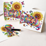 6 pcs Diamond Art Painted Greeting Card, Sunflower Rainbow Color Hat 5D DIY Special Shape Diamond Card Creative Gift, Christmas Thanksgiving Greeting Card Congratulation