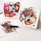 6 pcs Diamond Art Painting Greeting Card, Love Puppy 5D DIY Special Shape Diamond Card Creative Gifts, Christmas Thanksgiving Greeting Card Congratulation