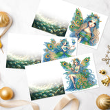 6pcs Diamond Art Painting Kit Greeting Card, Green Wings Angel 5D DIY Special Shape Diamond Greeting Card Creative Gifts, Christmas Thanksgiving Greeting Card Congratulation