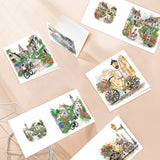 6pcs Diamond Painting Kit Greeting Card, Ideal House Bicycle 5D DIY Diamond Handmade Holiday Greeting Card with Envelope, Christmas Gift Congratulation