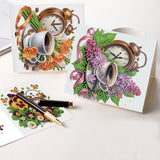 6pcs Diamond Art Painting Kit Greeting Card, Alarm Clock Rooster Mug 5D DIY Special Shape Diamond Greeting Card Creative Gifts, Christmas Thanksgiving Greeting Card Congratulation
