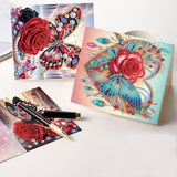 8 Pieces Flower Butterfly Diamond Art Painted Greeting Cards, 5D DIY Special Shape Diamond Creative Gifts, Greeting Card Sets Gifts Birthday Thanksgiving Greeting Card Congratulations