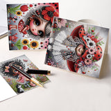 6pcs Diamond Art Painting Set Greeting Card, Big Eyes Curly Hair Sunflower 5D DIY Special Shape Diamond Greeting Card Creative Gifts, Christmas Thanksgiving Greeting Card Congratulation
