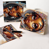 6pcs Diamond Art Painting Kit Greeting Card, Big Eyes Red Lips Ladies 5D DIY Special Shape Diamond Greeting Card Creative Gifts, Christmas Thanksgiving Greeting Card Congratulation