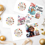6pcs Diamond Painting Kit Greeting Card, Elephant Monkey Goat 5D DIY Diamond Handmade Holiday Greeting Card with Envelope, Christmas Gift Congratulation