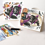 8 pcs Diamond Art Painted Greeting Card, Halloween Kitten Christmas Puppy 5D DIY Special Shape Diamond Card Creative Gift, Christmas Thanksgiving Greeting Card Congratulation