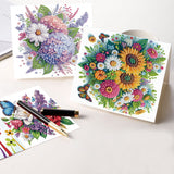 8 pcs Diamond Art Painted Greeting Card, Pretty Flower 5D DIY Special Shape Diamond Card Creative Gift, Christmas Thanksgiving Greeting Card Congratulation