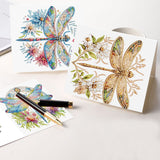 6pcs Diamond Art Painting Set Greeting Card, Dragonfly 5D DIY Special Shape Diamond Greeting Card Creative Gifts, Christmas Thanksgiving Greeting Card Congratulation