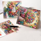 6 Pieces Diamond Art Painted Greeting Cards, Trendy Music Elderly 5D DIY Special Shape Diamond Card Creative Gifts, Christmas Thanksgiving Greeting Cards Congratulation