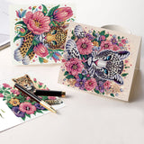 6 pcs Diamond Art Painted Greeting Card, Butterfly Flower Bush Owl 5D DIY Special Shape Diamond Card Creative Gift, Christmas Thanksgiving Greeting Card Congratulation