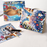 8 pcs Diamond Art Painted Greeting Card, Santa Claus Owl Camel 5D DIY Special Shape Diamond Card Creative Gift, Christmas Thanksgiving Greeting Card Congratulation