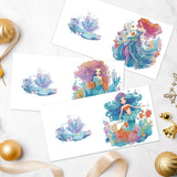 6pcs Diamond Painting Kit Greeting Card, Mermaid 5D DIY Diamond Handmade Holiday Greeting Card with Envelope, Christmas Gift Congratulation