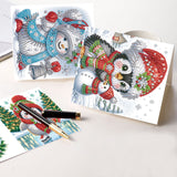 8 pcs Diamond Art Painted Greeting Card, Christmas Penguin Snowman 5D DIY Special Shape Diamond Card Creative Gift, Christmas Thanksgiving Greeting Card Congratulation