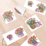 6pcs Diamond Painting Kit Greeting Card, Tulip Bouquet 5D DIY Diamond Handmade Holiday Greeting Card with Envelope, Christmas Gift Congratulation