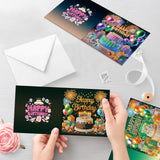 6pcs Diamond Painting Kit Greeting Card, Birthday Cake 5D DIY Diamond Handmade Holiday Greeting Card with Envelope, Christmas Gift Congratulation