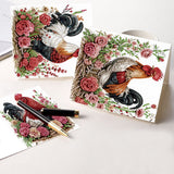 6pcs Diamond Painting Kit Greeting Card, Rooster 5D DIY Diamond Handmade Holiday Greeting Card with Envelope, Christmas Gift Congratulation