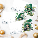 6pcs Diamond Art Painting Kit Greeting Card, Green Hat Dandelion Angel 5D DIY Special Shape Diamond Greeting Card Creative Gifts, Christmas Thanksgiving Greeting Card Congratulation