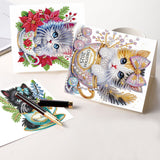 6pcs Diamond Art Painting Kit Greeting Card, Coffee Mug Cat 5D DIY Special Shape Diamond Greeting Card Creative Gift, Christmas Thanksgiving Greeting Card Congratulation