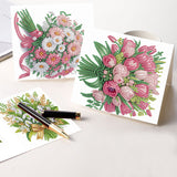 6pcs Diamond Art Painting Kit Greeting Card, Tulip Rose Small Hundred Flower Bouquet 5D DIY Special Shape Diamond Greeting Card Creative Gifts, Christmas Thanksgiving Day Greeting Card Congratulation