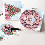 6 Pieces Diamond Art Painted Greeting Cards, Ski Santa Birdie Gift 5D DIY Special Shape Diamond Card Creative Gift, Christmas Thanksgiving Greeting Card Congratulation