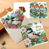 6pcs Diamond Painting Kit Greeting Card, Birdie 5D DIY Diamond Handmade Holiday Greeting Card with Envelope, Christmas Gift Congratulation