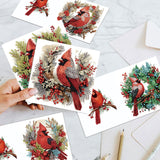 6pcs Diamond Painting Kit Greeting Card, Red Bird 5D DIY Diamond Handmade Holiday Greeting Card with Envelope, Christmas Gift Congratulation