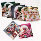 8 pcs Diamond Art Painting Greeting Card, Big Eye Monkey 5D DIY Special Shape Diamond Card Creative Gift, Christmas Thanksgiving Greeting Card Congratulation
