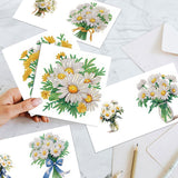 6pcs Diamond Painting Kit Greeting Card, White Chrysanthemum 5D DIY Diamond Handmade Holiday Greeting Card with Envelope, Christmas Gift Congratulation