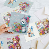 6pcs Diamond Painting Kit Greeting Card, Birthday Bear 5D DIY Diamond Handmade Holiday Greeting Card with Envelope, Christmas Gift Congratulation