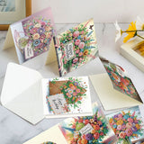 6pcs Diamond Painting Kit Greeting Card, Rose Bouquet 5D DIY Diamond Handmade Holiday Greeting Card with Envelope, Christmas Gift Congratulation