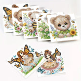 8 pcs Diamond Art Painted Greeting Card, Bee Bear Butterfly 5D DIY Special Shape Diamond Card Creative Gift, Christmas Thanksgiving Greeting Card Congratulation