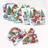 8 pcs Diamond Art Painted Greeting Card, Christmas Penguin Snowman 5D DIY Special Shape Diamond Card Creative Gift, Christmas Thanksgiving Greeting Card Congratulation