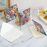 6 pcs Diamond Art Painted Greeting Card, Leopard in Flower 5D DIY Special Shape Diamond Card Creative Gift, Christmas Thanksgiving Greeting Card Congratulation