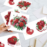 6pcs Diamond Painting Kit Greeting Card, Love Red Rose 5D DIY Diamond Handmade Holiday Greeting Card with Envelope, Christmas Gift Congratulation