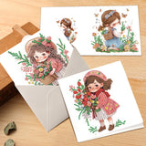 6pcs Diamond Painting Kit Greeting Card, Flower Picking Angel 5D DIY Diamond Handmade Holiday Greeting Card with Envelope, Christmas Gift Congratulation