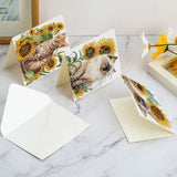 6pcs Diamond Painting Kit Greeting Card, Cat Sunflower 5D DIY Diamond Handmade Holiday Greeting Card with Envelope, Christmas Gift Congratulation