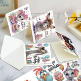 6pcs Diamond Painting Kit Greeting Card, Elephant Monkey Goat 5D DIY Diamond Handmade Holiday Greeting Card with Envelope, Christmas Gift Congratulation