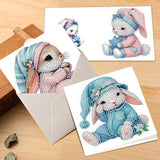 6pcs Diamond Painting Kit Greeting Card, Rabbit 5D DIY Diamond Handmade Holiday Greeting Card with Envelope, Christmas Gift Congratulations