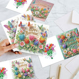 6pcs Diamond Painting Kit Greeting Card, Tulip Butterfly 5D DIY Diamond Handmade Holiday Greeting Card with Envelope, Christmas Gift Congratulation