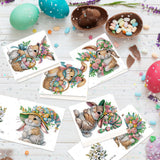 6pcs Diamond Painting Kit Greeting Card, Flower Bunny 5D DIY Diamond Handmade Holiday Greeting Card with Envelope, Christmas Gift Congratulation