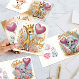 6pcs Diamond Painting Kit Greeting Card, Little Elephant Fawn 5D DIY Diamond Handmade Holiday Greeting Card with Envelope, Christmas Gift Congratulations