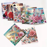 8 Pieces Flower Butterfly Diamond Art Painted Greeting Cards, 5D DIY Special Shape Diamond Creative Gifts, Greeting Card Sets Gifts Birthday Thanksgiving Greeting Card Congratulations
