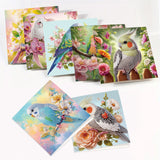 8 pcs Diamond Art Painted Greeting Card, Colorful Flower Birdie 5D DIY Special Shape Diamond Card Creative Gift, Christmas Thanksgiving Greeting Card Congratulation
