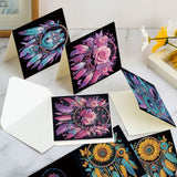6pcs Diamond Art Painting Kit Greeting Card, Wolf Sunflower Roses Dreamcatcher 5D DIY Special Shape Diamond Greeting Card Creative Gifts, Christmas Thanksgiving Greeting Card Congratulation