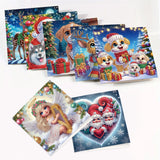 8 pcs Diamond Art Painted Greeting Card, Santa Gift Puppy 5D DIY Special Shape Diamond Card Creative Gift, Christmas Thanksgiving Greeting Card Congratulation