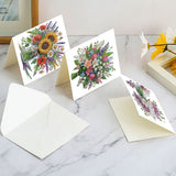 6pcs Diamond Painting Kit Greeting Card, Flower Bouquet 5D DIY Diamond Handmade Holiday Greeting Card with Envelope, Christmas Gift Congratulation