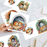 6pcs Diamond Painting Kit Greeting Card, Sleeping Cat 5D DIY Diamond Handmade Holiday Greeting Card with Envelope, Christmas Gift Congratulation