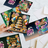 6pcs Diamond Painting Kit Greeting Card, Birthday Cake 5D DIY Diamond Handmade Holiday Greeting Card with Envelope, Christmas Gift Congratulation