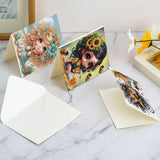 6pcs Diamond Art Painting Set Greeting Card, Big Eyes Curly Hair Sunflower 5D DIY Special Shape Diamond Greeting Card Creative Gifts, Christmas Thanksgiving Greeting Card Congratulation